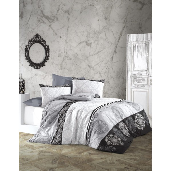 Σετ Σεντόνια Polycotton Μονά 160x240εκ. Εμπριμέ Φαίδρα 321 Grey - Black Dimcol