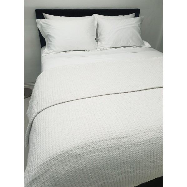 Κουβέρτα Υφαντή Polycotton Μονή 170x250εκ. White-White Komvos Home 7012095-4