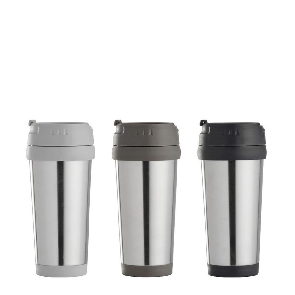 DAY TRAVEL MUG ΠΟΤΗΡΙ ΑΝΟΞΕΙΔΩΤΟ  3ΧΡΩΜΑΤΑ ASS. 450ML (4XLIGHT GREY/4XDARK GREY/4XBLACK) | Συσκευασία 12 τμχ