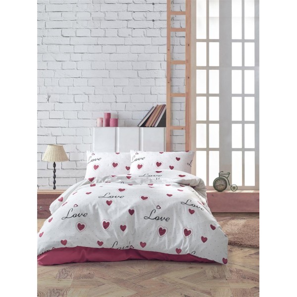 Παπλωματοθήκη Polycotton Υπέρδιπλη 220x240εκ. Έρως 301 White-Red DimCol