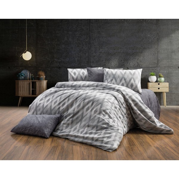 Παπλωματοθήκη Polycotton Υπέρδιπλη 220x240εκ. Ευδοξία 480 Grey DimCol