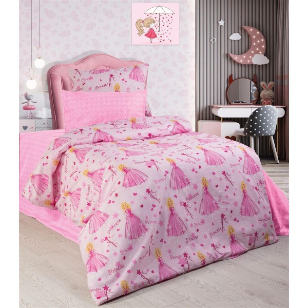 Παπλωματοθήκη Παιδική Polycotton Μονή 160x240εκ. Princess 392 Pink DimCol