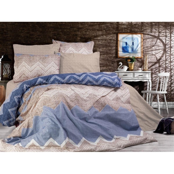 Πάπλωμα Polycotton Υπέρδιπλο 220x240εκ. Αθηνά 407 Beige-Blue DimCol