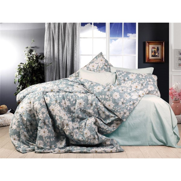 Σετ Σεντόνια 4τμχ Polycotton King 240x270εκ. Ήρα 425 White-Denim Blue DimCol