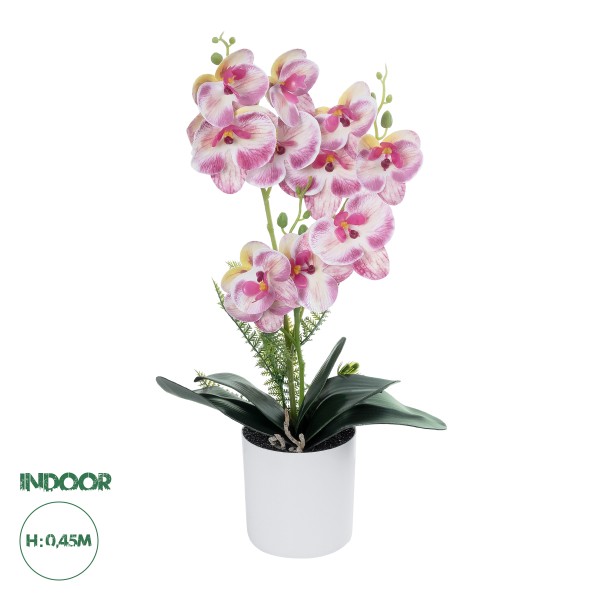 GloboStar® Artificial Garden PINK ORCHID 21077 Διακοσμητικό Φυτό Ροζ Ορχιδέα Υ45cm