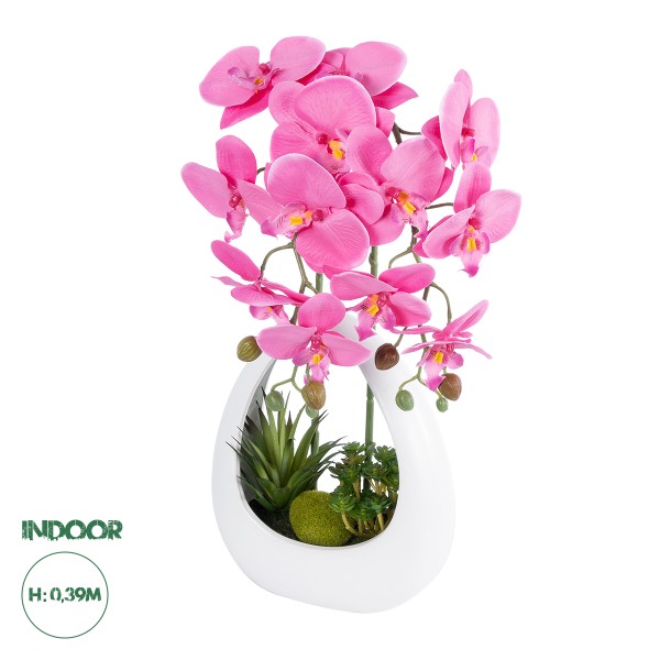 GloboStar® Artificial Garden PINK ORCHID 21127 Διακοσμητικό Φυτό Έντονο Ροζ Ορχιδέα Υ39cm