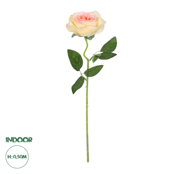 GloboStar® Artificial Garden CHAMPAGNE ROSE BRANCH 21141 Τεχνητό Διακοσμητικό Κλαδί Σαμπανιζέ Τριαντάφυλλο Y50cm