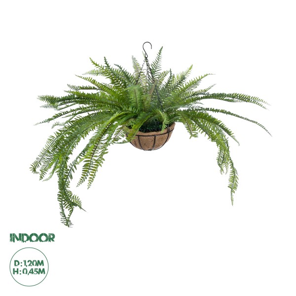 GloboStar® Artificial Garden FERN HANGING PLANT 20624 Τεχνητό Κρεμαστό Διακοσμητικό Φυτό Φτέρης Y90cm