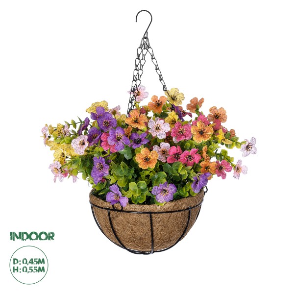 GloboStar® Artificial Garden GERBERA HANGING PLANT 20635 Τεχνητό Κρεμαστό Διακοσμητικό Φυτό Ζέρμπερας Y55cm