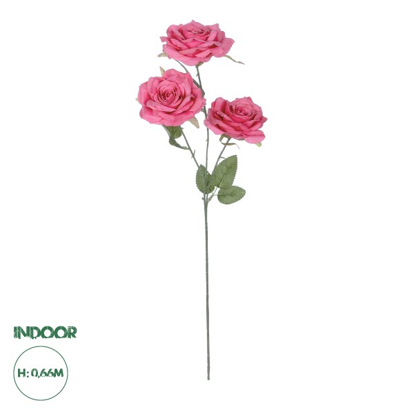 GloboStar® Artificial Garden  HOT PINK ROSE BRANCH 21135 Τεχνητό Διακοσμητικό Κλαδί Τριαντάφυλλο Έντονο Ροζ Y85cm