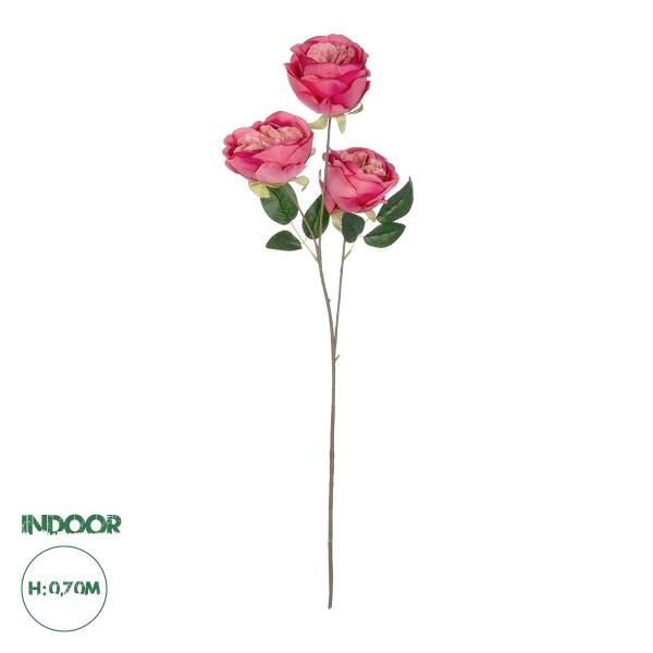 GloboStar® Artificial Garden HOT PINK ROSE BRANCH 21139 Τεχνητό Διακοσμητικό Κλαδί έντονο ΡοζΤριαντάφυλλο Y80cm