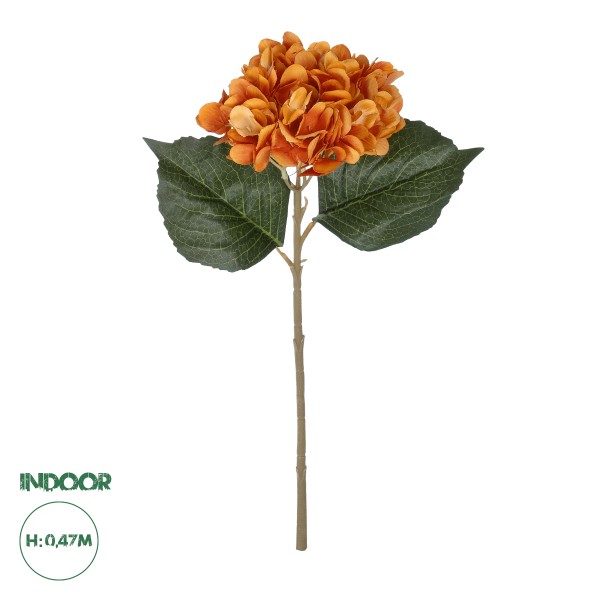 GloboStar® Artificial Garden ORANGE HYDRANGEA BRANCH 21179 Τεχνητό Διακοσμητικό Κλαδί Ορτανσίας Πορτοκαλί  Y47cm