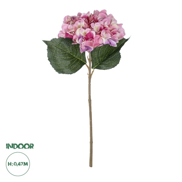 GloboStar® Artificial Garden PINK HYDRANGEA BRANCH 21140 Τεχνητό Διακοσμητικό Κλαδί έντονο ΡοζΟρτανσίας Y47cm