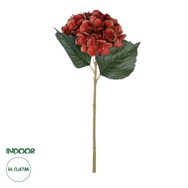 GloboStar® Artificial Garden RED HYDRANGEA BRANCH 21174 Τεχνητό Διακοσμητικό Κλαδί Ορτανσίας Κόκκινης  Y47cm