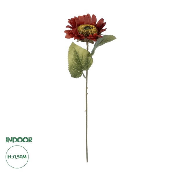 GloboStar® Artificial Garden RED SUNFLOWER  BRANCH 21114 Τεχνητό Διακοσμητικό Κλαδί Ηλιοτρόπιο Κόκκινο Y50cm