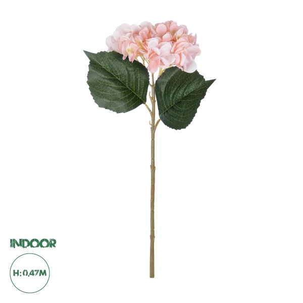 GloboStar® Artificial Garden SALMON HYDRANGEA BRANCH 21175 Τεχνητό Διακοσμητικό  Κλαδί Ορτανσίας Σαμπανιζέ  Y47cm