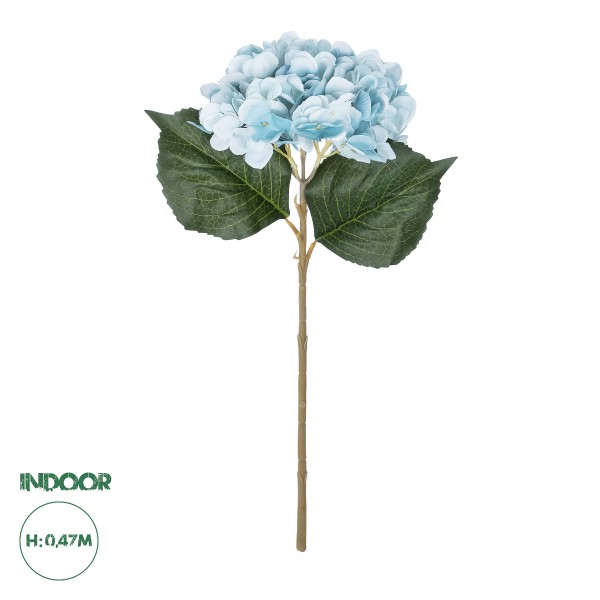 GloboStar® Artificial Garden SKY BLUE HYDRANGEA BRANCH 21177 Τεχνητό Διακοσμητικό Κλαδί Ορτανσίας Γαλάζιο  Y47cm