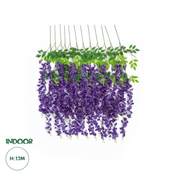 GloboStar® Artificial Garden VIOLET WISTERIA FLOWER BRANCH 21509 Σετ 12 Τεχνητά Διακοσμητικά κλαδιά Βιστέριας Βιολετί Φ45 x Υ120cm