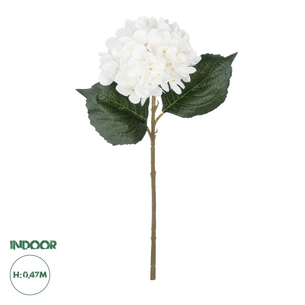 GloboStar® Artificial Garden WHITE HYDRANGEA BRANCH 21173 Τεχνητό Διακοσμητικό Κλαδί Ορτανσίας Λευκό  Y47cm