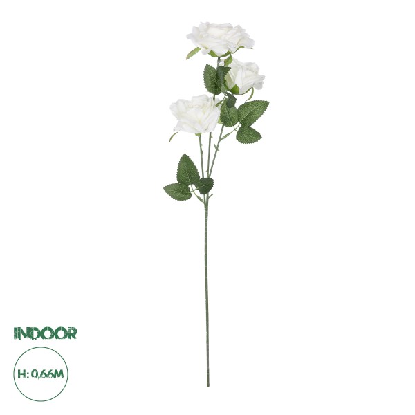 GloboStar® Artificial Garden WHITE ROSE BRANCH 21138 Τεχνητό Διακοσμητικό Κλαδί Λεύκο Τριαντάφυλλο Y66cm