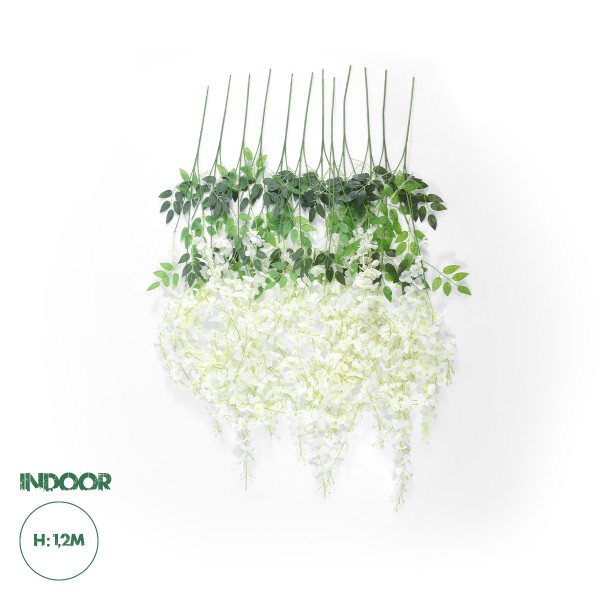 GloboStar® Artificial Garden WHITE WISTERIA FLOWER BRANCH 21513 Σετ 12 Τεχνητά Διακοσμητικά κλαδιά Βιστέριας Λευκό Φ45 x Υ120cm