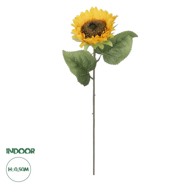 GloboStar® Artificial Garden YELLOW SUNFLOWER  BRANCH 21112 Τεχνητό Διακοσμητικό Κλαδί Ηλιοτρόπιο Κίτρινο Y50cm