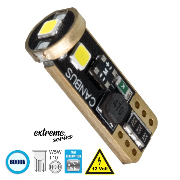 GloboStar® 81115 Λάμπα Αυτοκίνητου T10 W5W 3rd Generation Can-Bus Extreme Series LED 3 SMD 3030 3W 423lm 360° DC 12V IP20 Ψυχρό Λευκό 6000K