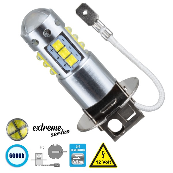 GloboStar® 81434 Λάμπα Αυτοκίνητου H3 3rd Generation Can-Bus Extreme Series LED 16 CREE XBD 15W 2115lm 360° DC 12V IP20 Ψυχρό Λευκό 6000K