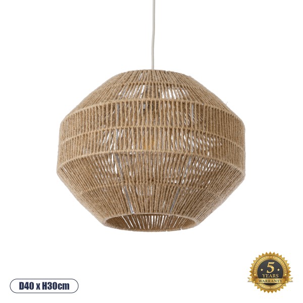 GloboStar® CAYMAN 00522 Boho Κρεμαστό Φωτιστικό Οροφής Μονόφωτο 1 x E27 AC220-240V IP20 - Φ40 x Υ30cm - Μπεζ Λεπτό Σχοινί Τριχιά Πλέγμα