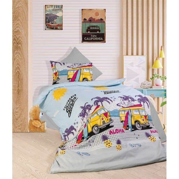 Σετ Σεντόνια 4τμχ Polycotton King 240x270εκ. Aloha 393 Grey-Sky Blue DimCol