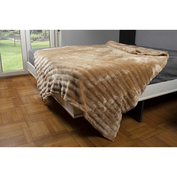 Κουβέρτα Coral Fleece Polyester Μονή 160x220εκ. Ριγέ 12 Beige DimCol