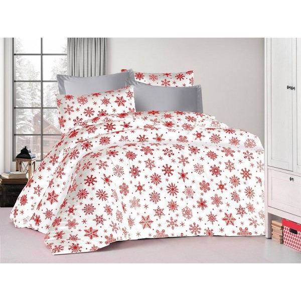 Πάπλωμα Polycotton Μονό 160x240εκ. Snowflake 462 White-Red DimCol