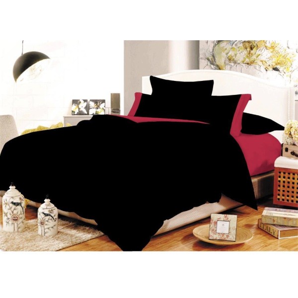 Παπλωματοθήκη Polycotton Διπλή 200x240εκ. Με Φάσα Black-Red 7000689-51