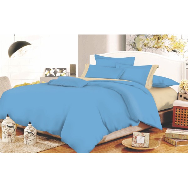 Παπλωματοθήκη Polycotton Διπλή 200x240εκ. Με Φάσα Komvos Home Sky Blue - Beige 7000689-91