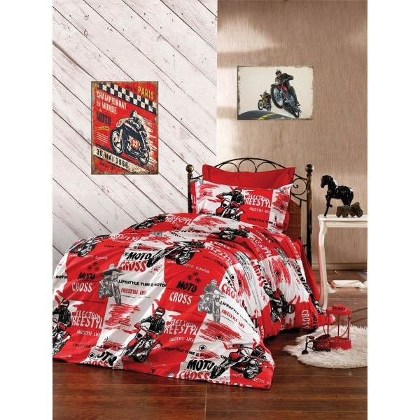 Παπλωματοθήκη Polycotton Μονή 160x240εκ. Motocross 288 Red DimCol