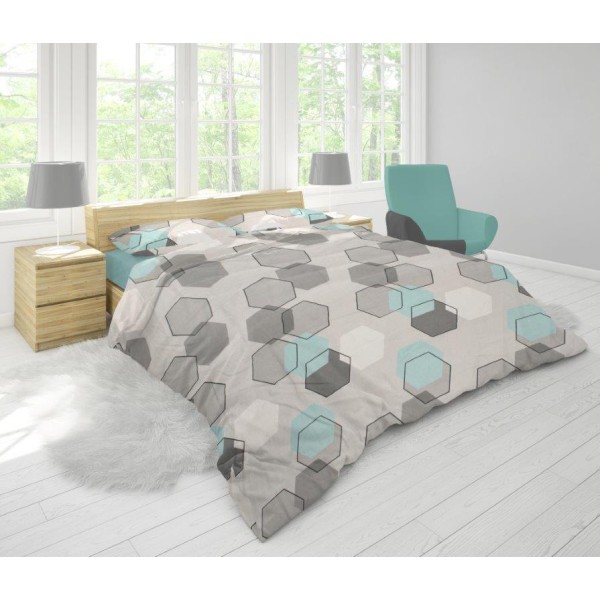 Παπλωματοθήκη Polycotton Υπέρδιπλη 220x240εκ. Hexagon 395 Grey Dimcol