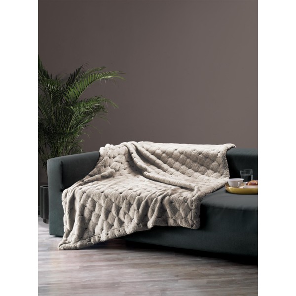 Ριχτάρι Faux Fur-Polyester Διθέσιος 180x250εκ. & Μαξιλαροθήκη Pavia1 Beige Makis Tselios