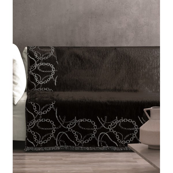 Ριχτάρι Σενίλ Τριθέσιος 180x300εκ. Cadena Black 4 Makis Tselios