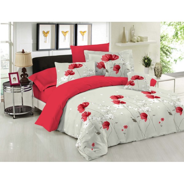 Σετ Κουβερλί Βαμβακερό Υπέρδιπλο 220x240εκ. Le Blanc Anemone Red 7010404-19