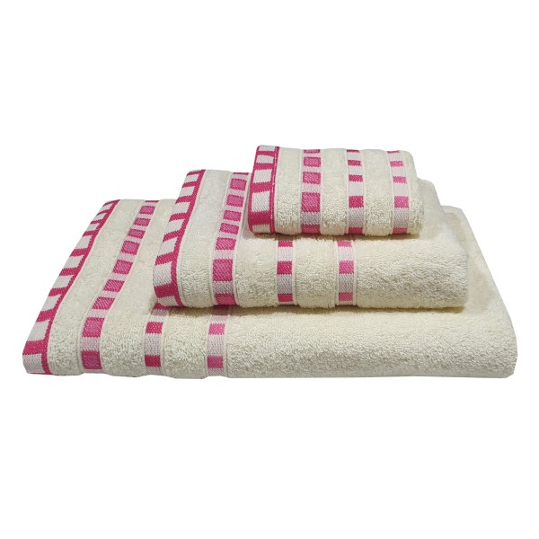 Σετ Πετσέτες 3τμχ Βαμβακερές Ζακάρ Cream-Fuchsia Komvos Home 7000014-12