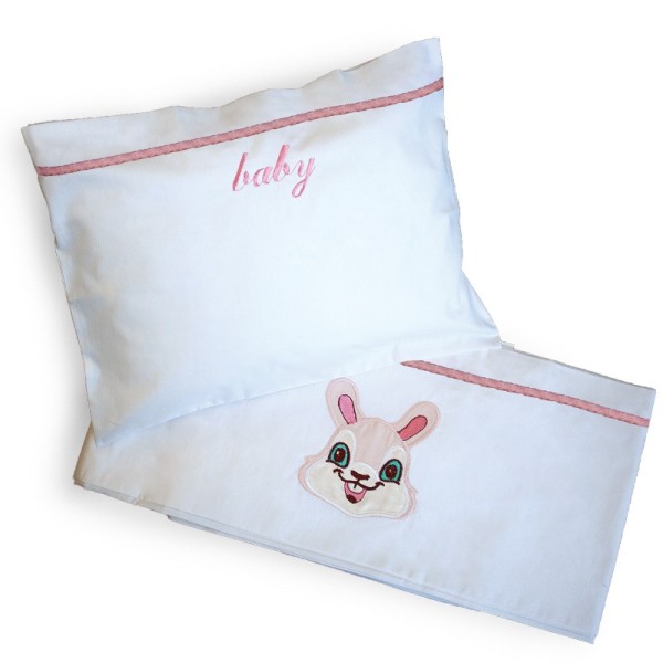 Σετ Σεντόνια Βαμβακερά Κούνιας 120x160εκ. Bunny Pink SBaby