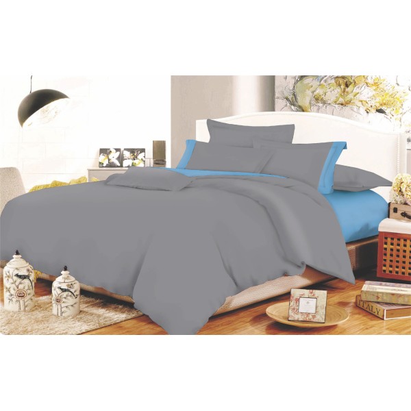 Σετ Σεντόνια Φάσα Polycotton Μονά 160x240εκ. Grey-Sky Blue Komvos Home 7000009-29