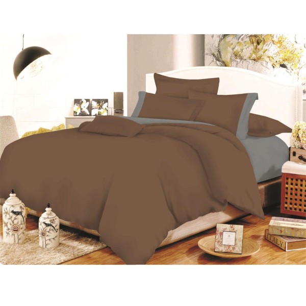 Σετ Σεντόνια Polycotton Υπέρδιπλα 220x240εκ. Με Φάσα Brown-Grey Komvos Home 7000207-24